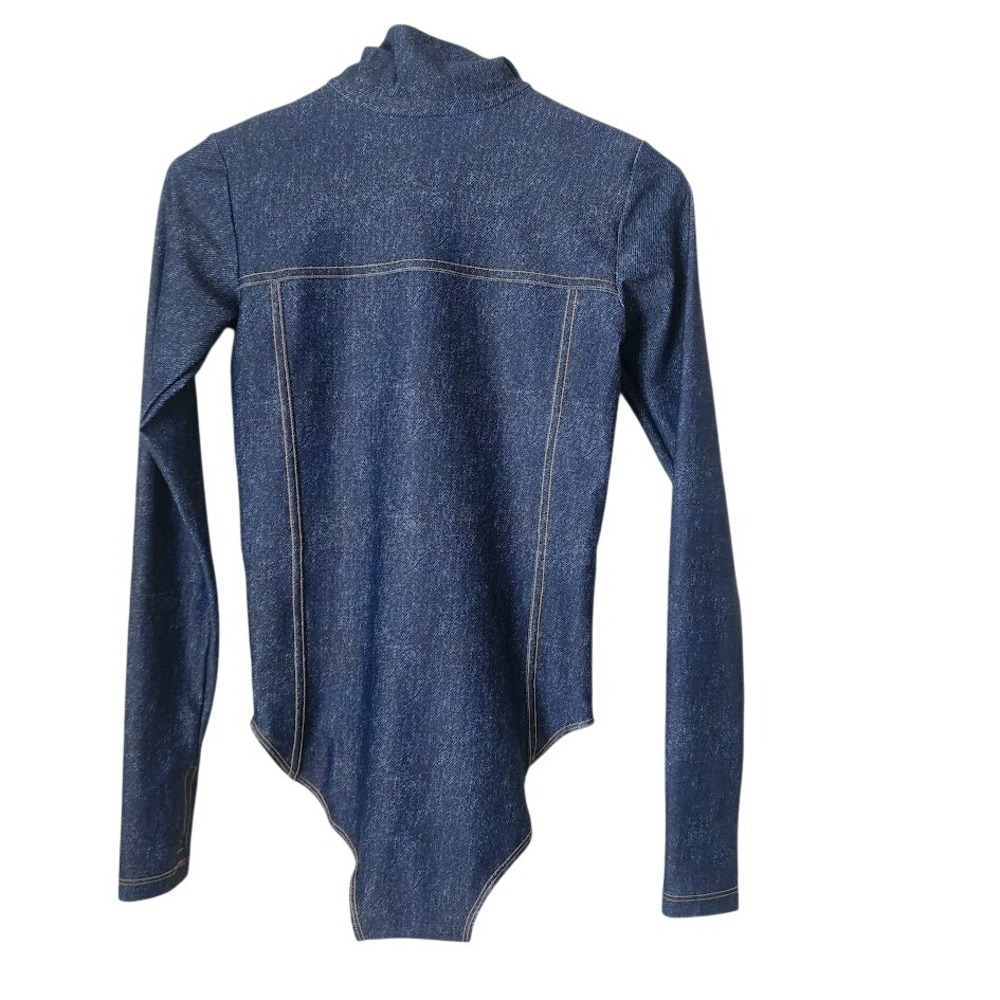 WATSKIN Danielle Bodysuit Denim Blue Zip Front Long Sleeve Swim UPF 50+ S - Picture 2 of 8